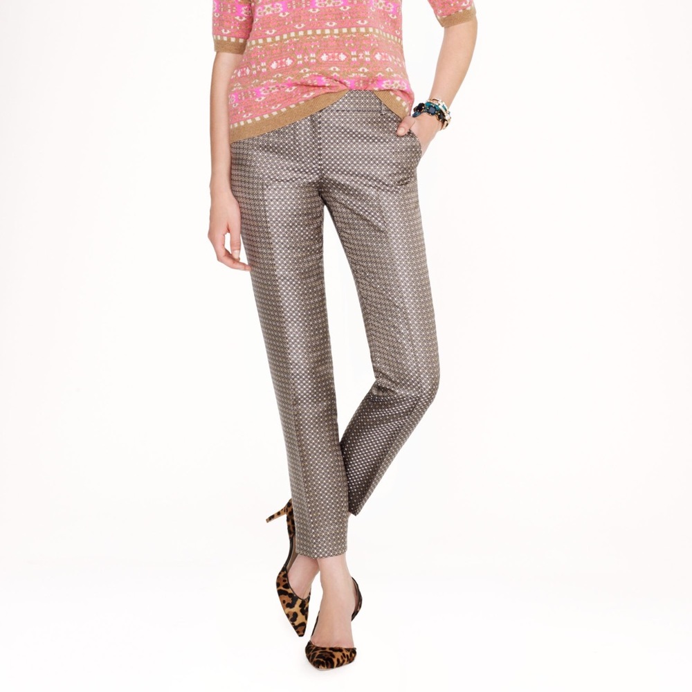 J.Crew 100% Woven Silk Cafe Capri Pants in Pinwheel Foulard